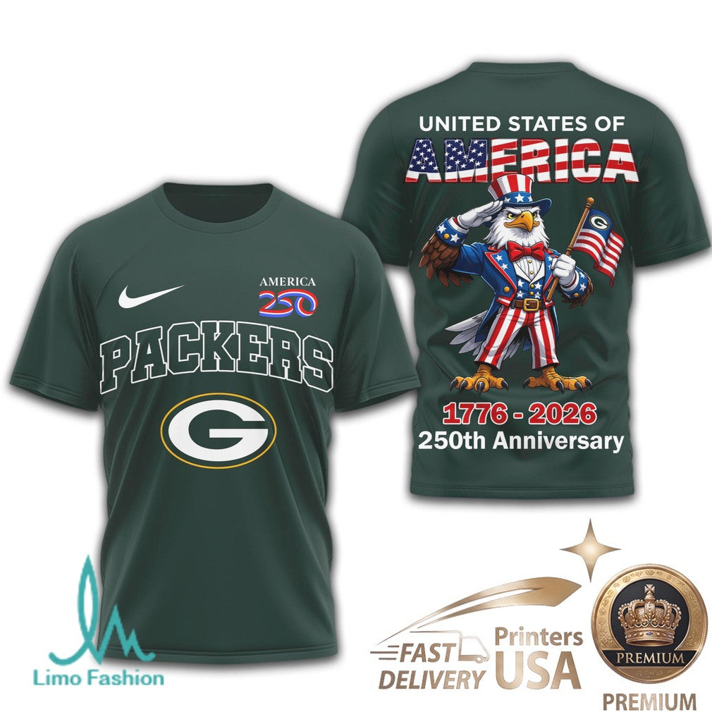 Green Bay Packers USA 250th Anniversary Eagle Patriotic T Shirt - Limotees LLC