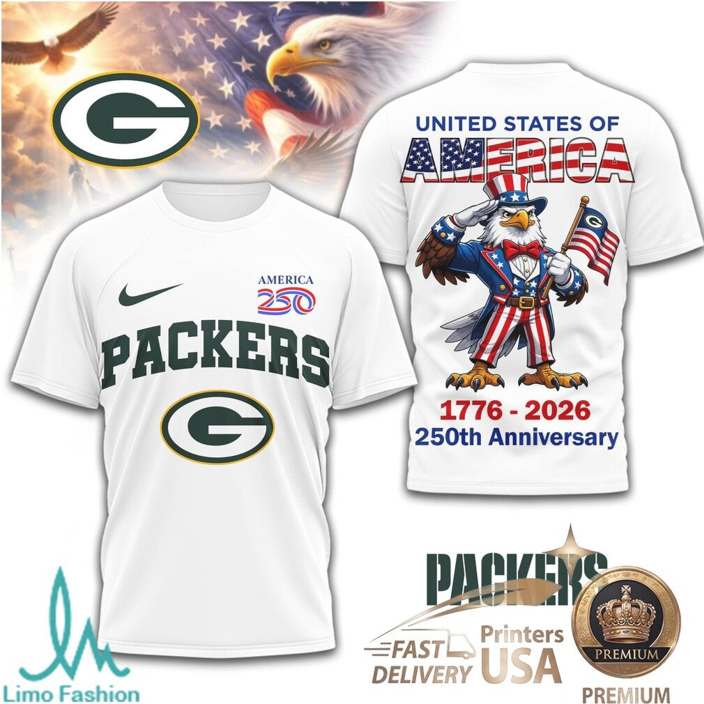 Green Bay Packers USA 250th Anniversary Eagle Patriotic T Shirt - Limotees LLC