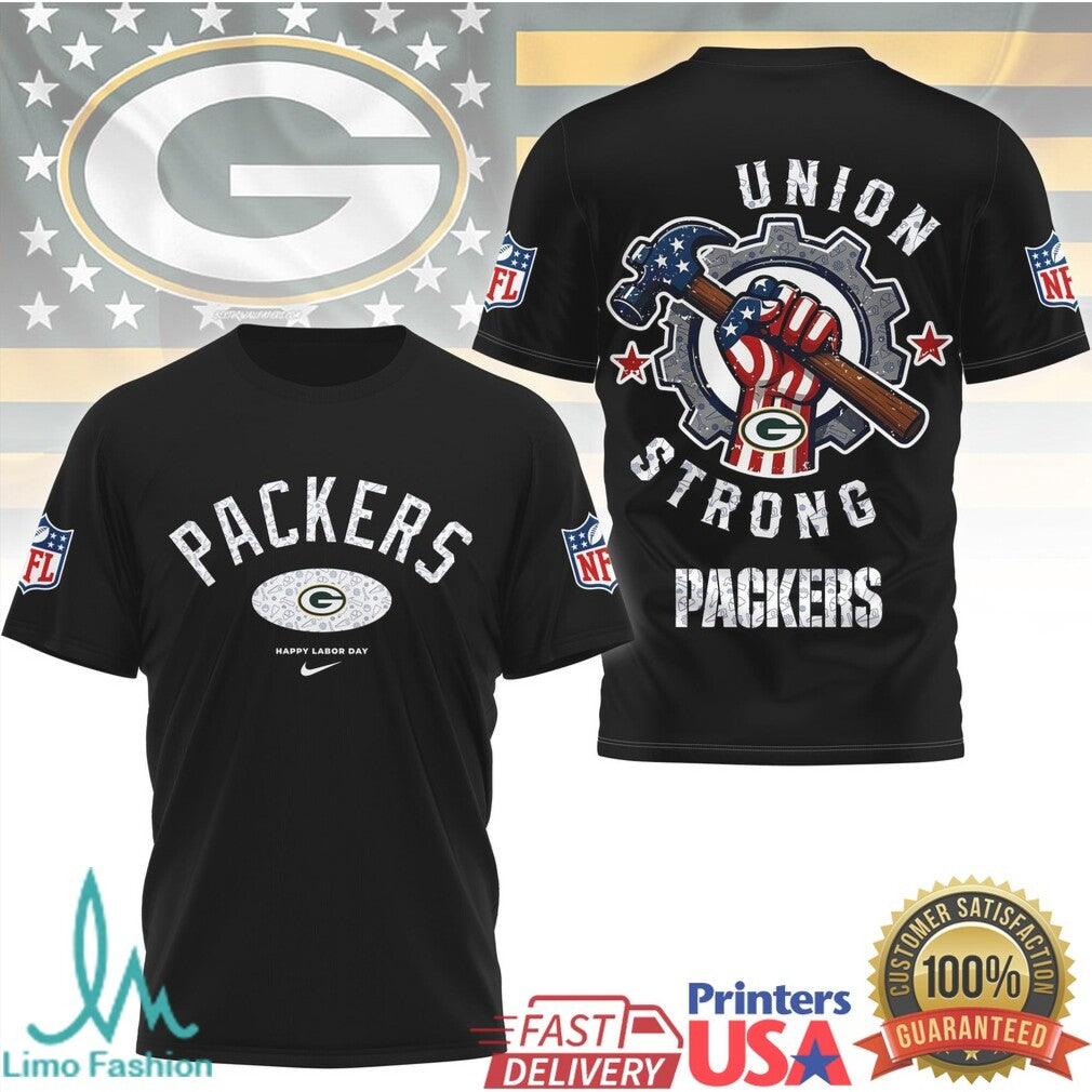 Green Bay Packers Union Strong Labor Day NFL Graphic T Shirt - Limotees LLC