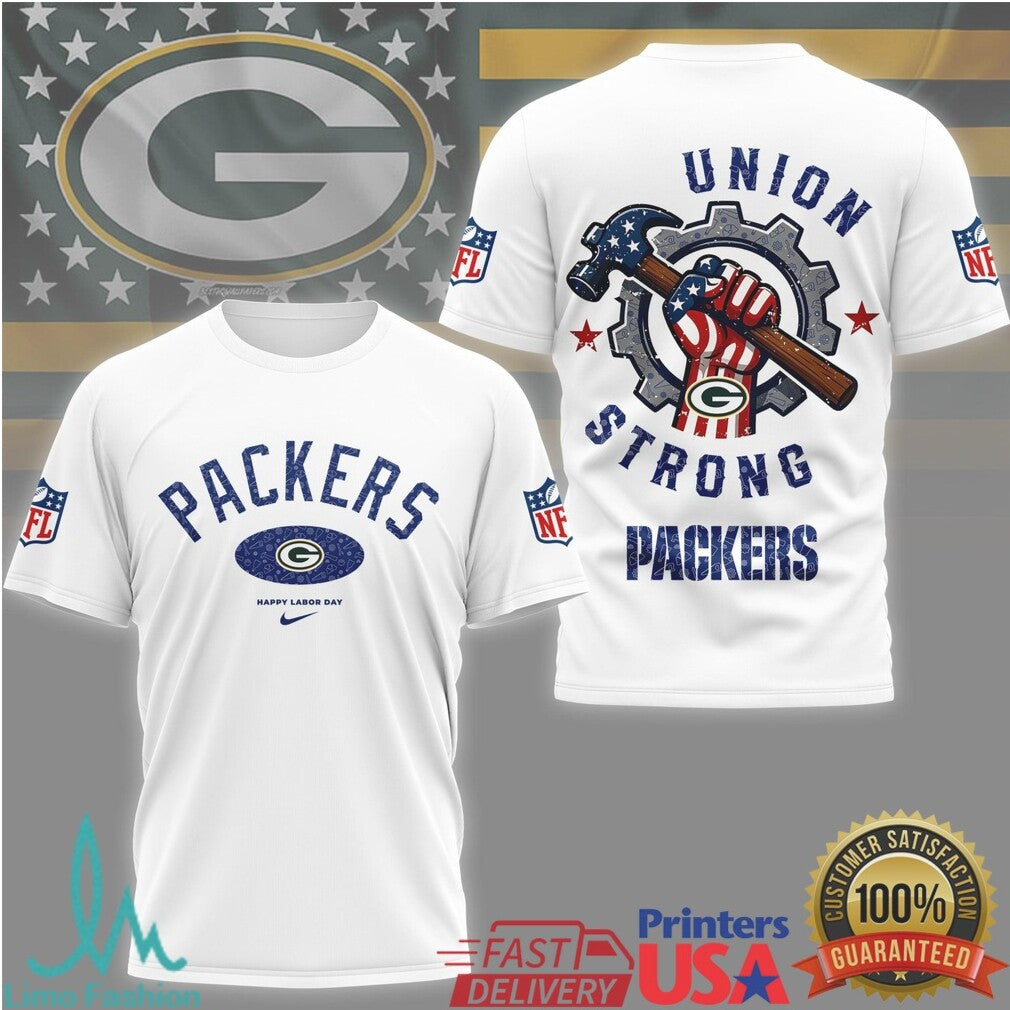 Green Bay Packers Union Strong Labor Day NFL Graphic T Shirt - Limotees LLC