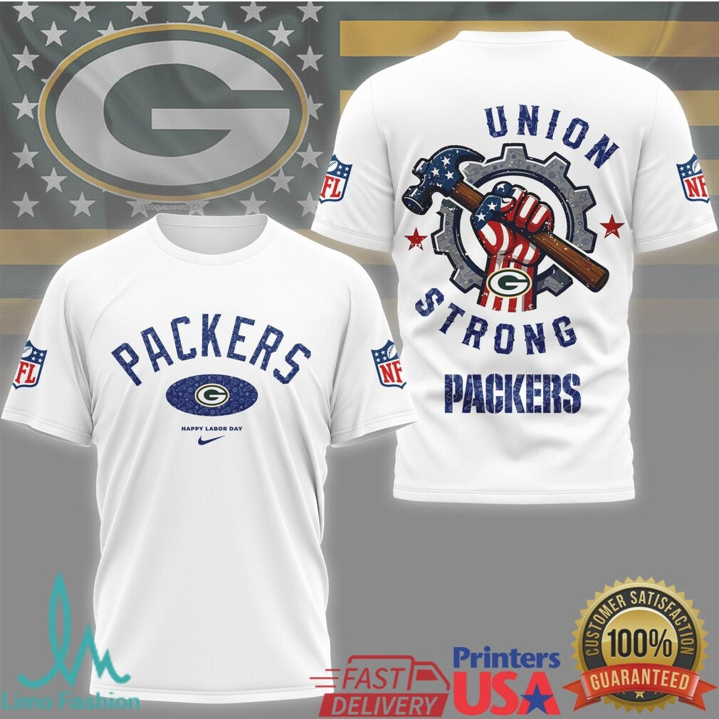 Green Bay Packers Union Strong T Shirt Labor Day Weekend Blue Collar NFL Workwear - Limotees LLC