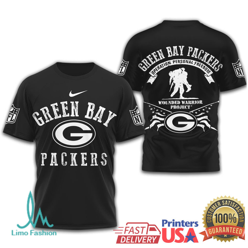 Green Bay Packers Wounded Warrior Project Military Support T Shirt - Limotees LLC