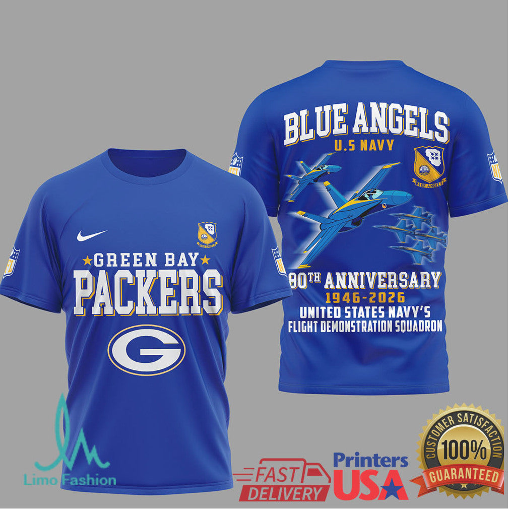 Green Bay Packers x Blue Angels 80th Anniversary U.S. Navy T Shirt - Limotees LLC
