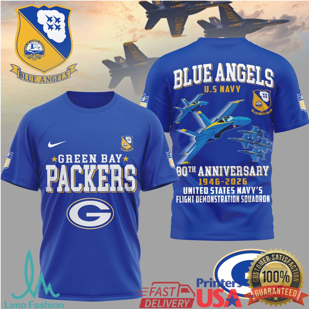 Green Bay Packers x Blue Angels 80th Anniversary U.S. Navy T Shirt - Limotees LLC
