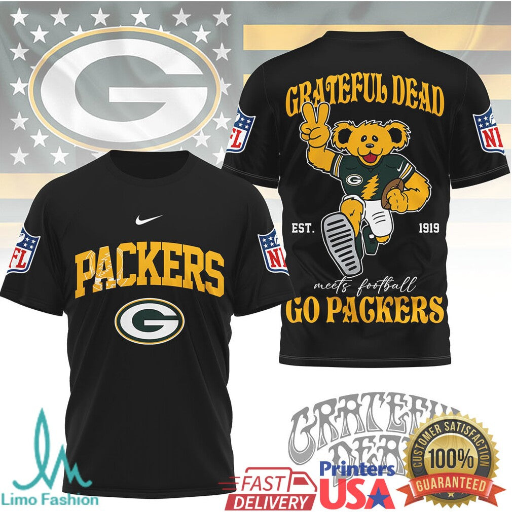 Green Bay Packers x Grateful Dead Dancing Bear NFL Football T Shirt - Limotees LLC