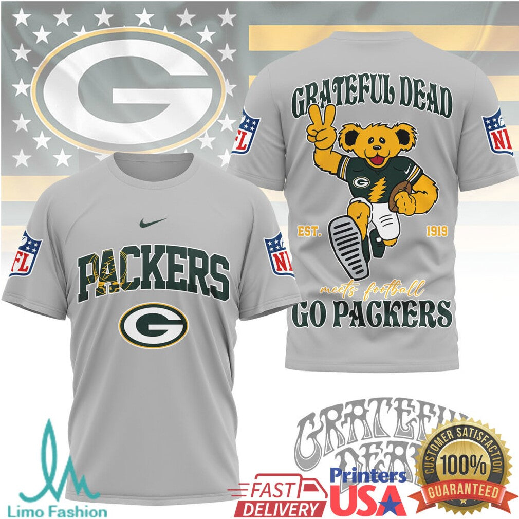 Green Bay Packers x Grateful Dead Dancing Bear NFL Football T Shirt - Limotees LLC