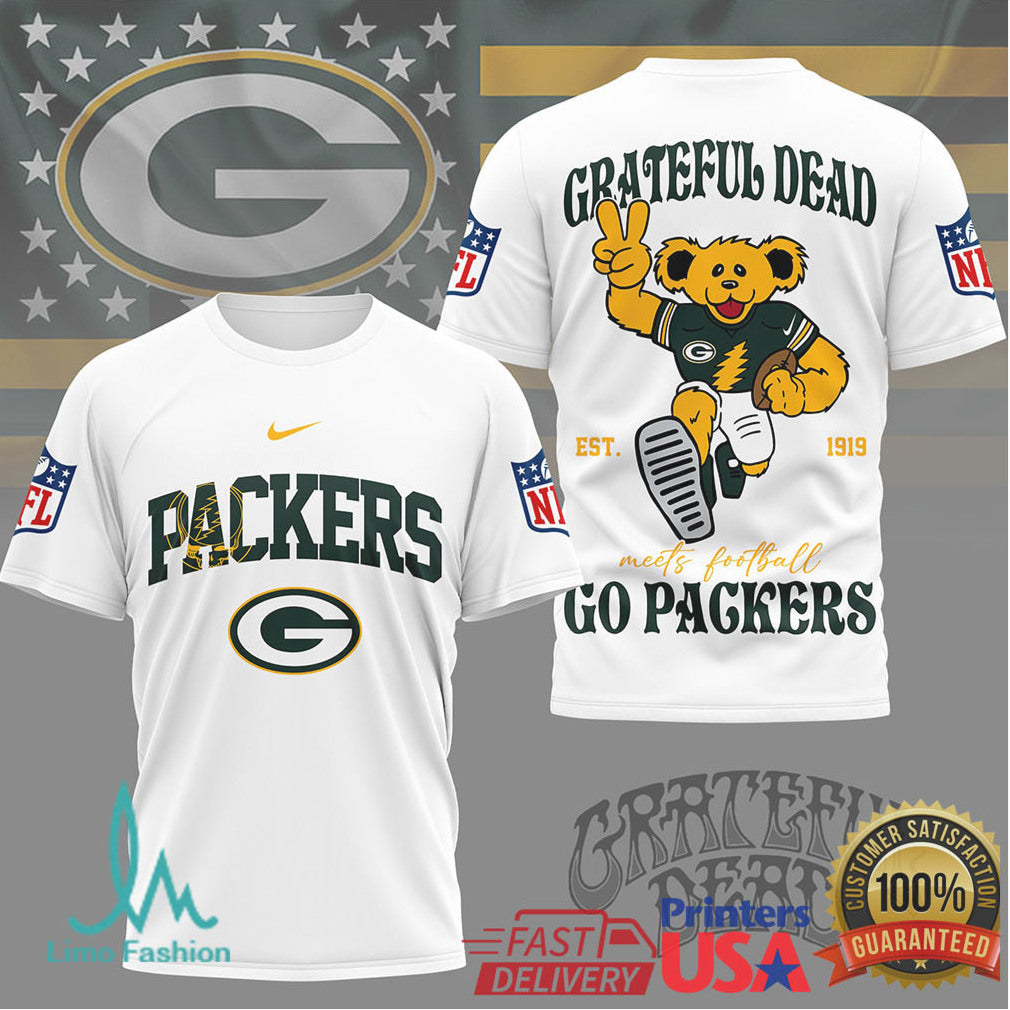 Green Bay Packers x Grateful Dead Dancing Bear NFL Football T Shirt - Limotees LLC