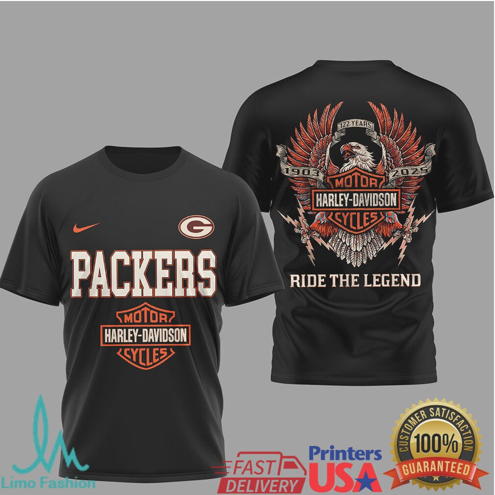 Green Bay Packers x Harley Davidson Motor Cycles 122 Years Celebration T Shirt - Limotees LLC