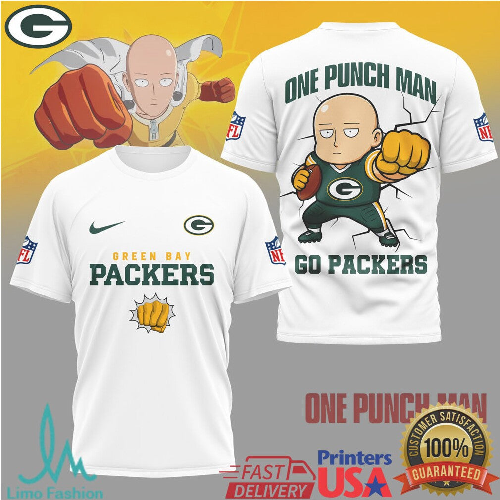 Green Bay Packers x One Punch Man Saitama NFL T Shirt - Limotees LLC