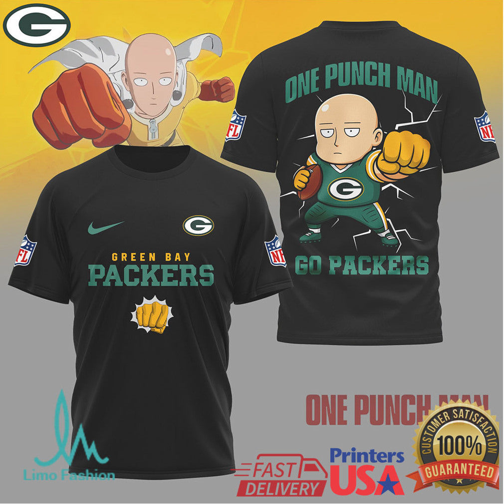 Green Bay Packers x One Punch Man Saitama NFL T Shirt - Limotees LLC