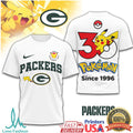 Green Bay Packers x Pokémon Pikachu 30th Anniversary T Shirt Since 1996