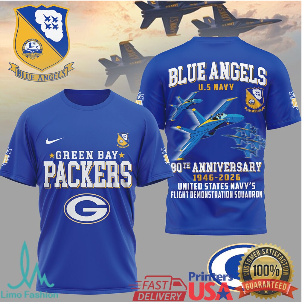 Green Bay Packers x U.S. Navy Blue Angels 80th Anniversary 1946 2026 T Shirt - Limotees LLC