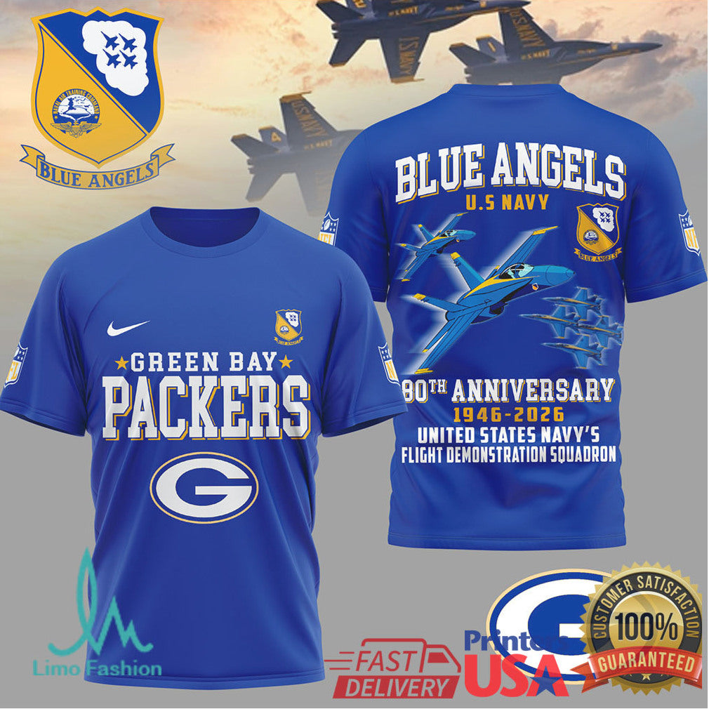 Green Bay Packers x U.S. Navy Blue Angels 80th Anniversary 1946 2026 T Shirt - Limotees LLC
