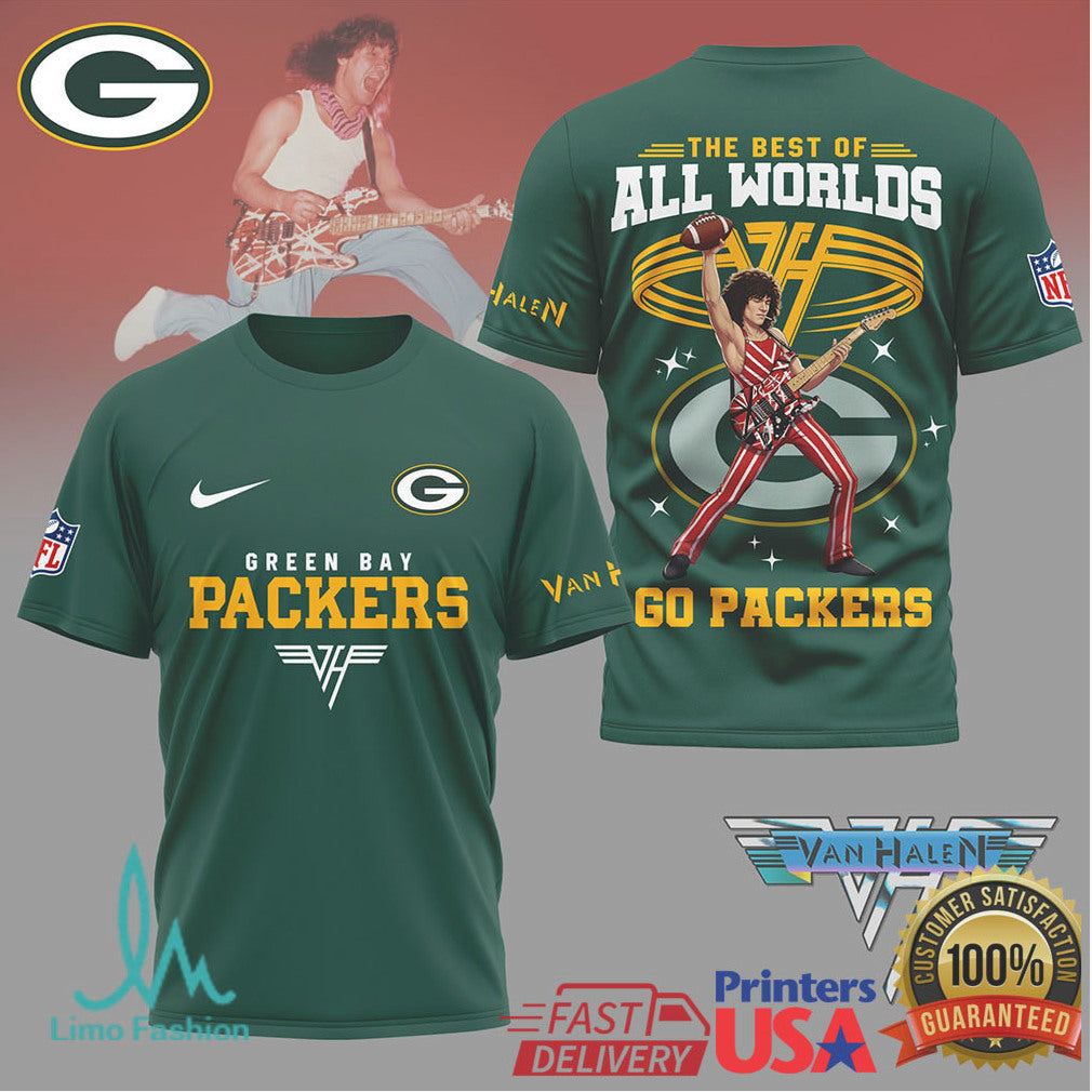 Green Bay Packers x Van Halen Eddie Van Halen Legend Mashup Tee - Limotees LLC