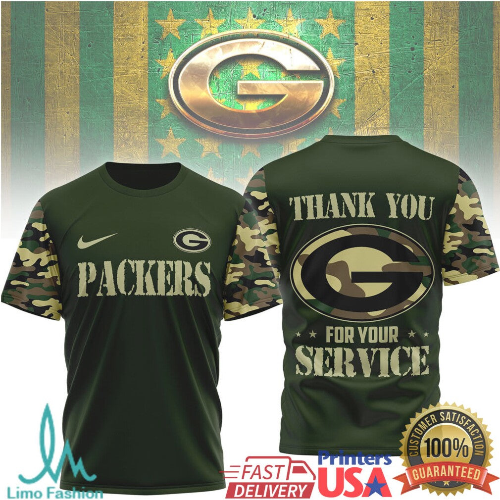 Green Bay PackersOfficial NFL Camouflage Thank You For Service 3D Shirt - Limotees LLC