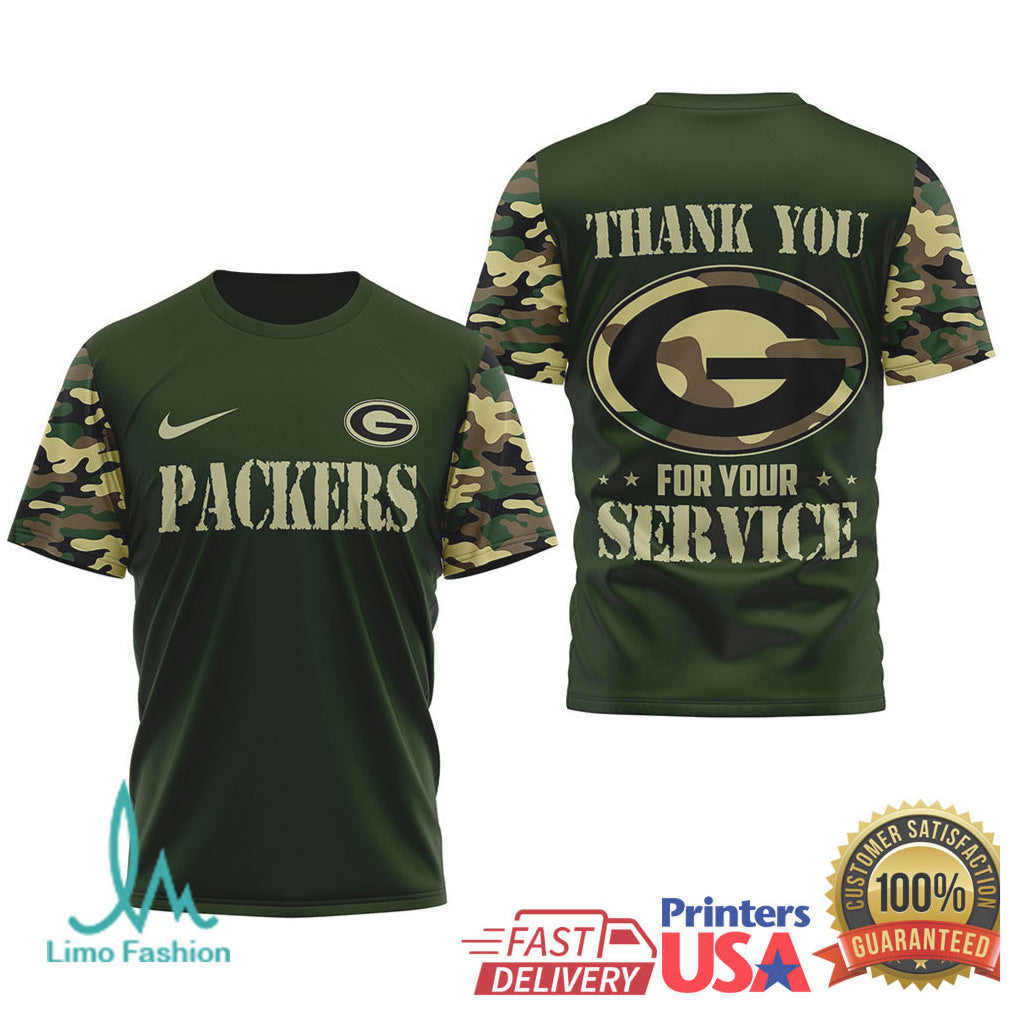 Green Bay PackersOfficial NFL Camouflage Thank You For Service 3D Shirt - Limotees LLC