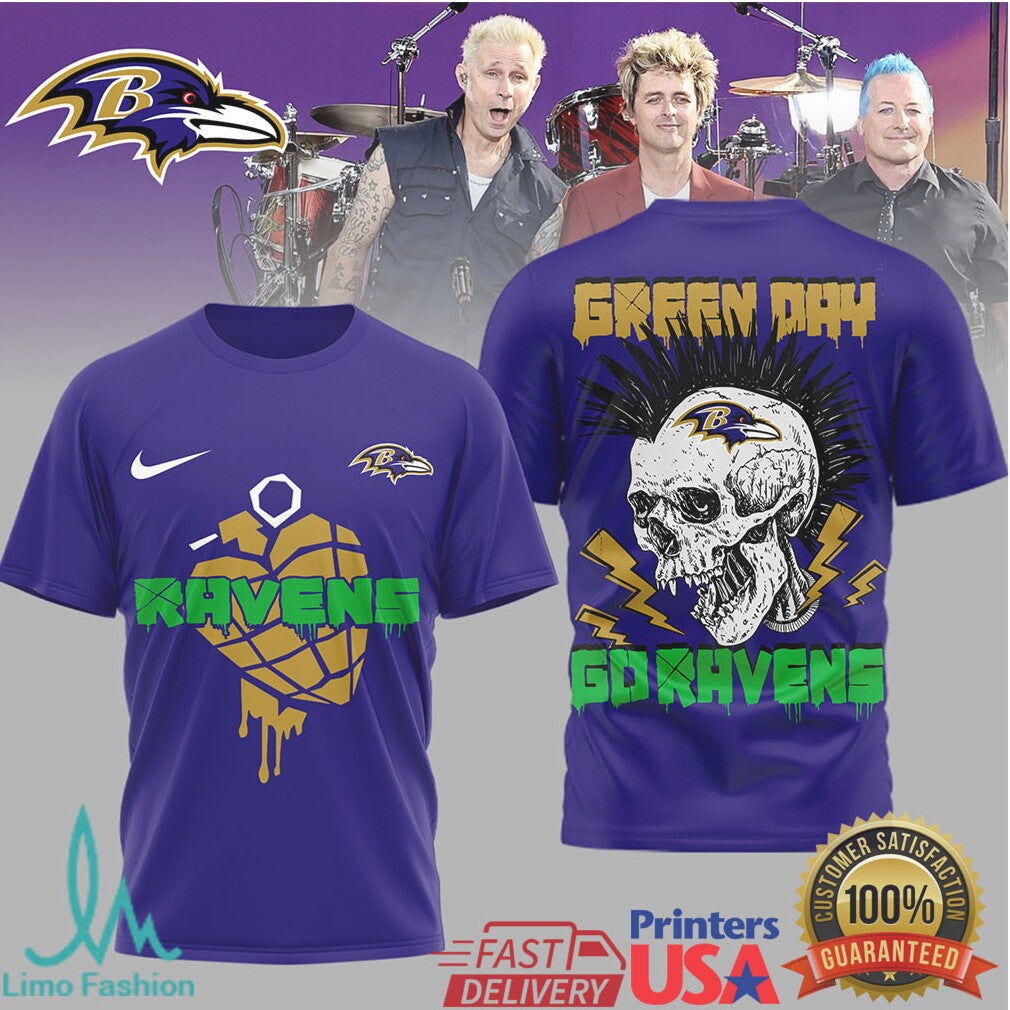 Green Day Baltimore Ravens Punk Skull Nfl Mashup Shirt - Limotees LLC