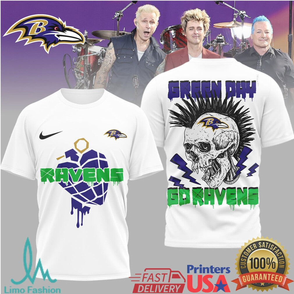 Green Day Baltimore Ravens Punk Skull Nfl Mashup Shirt - Limotees LLC