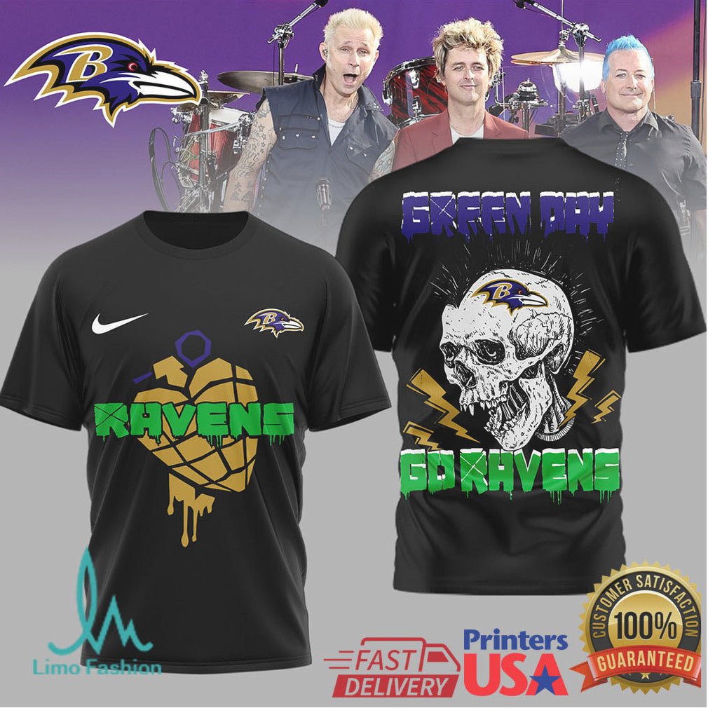 Green Day Baltimore Ravens Punk Skull Nfl Mashup Shirt - Limotees LLC