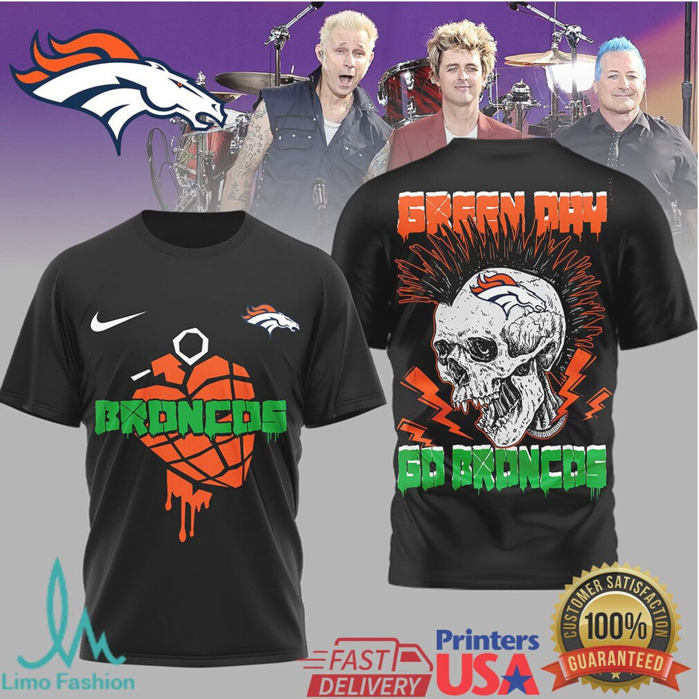 Green Day Denver Broncos Punk Skull Nfl Tshirt Design - Limotees LLC