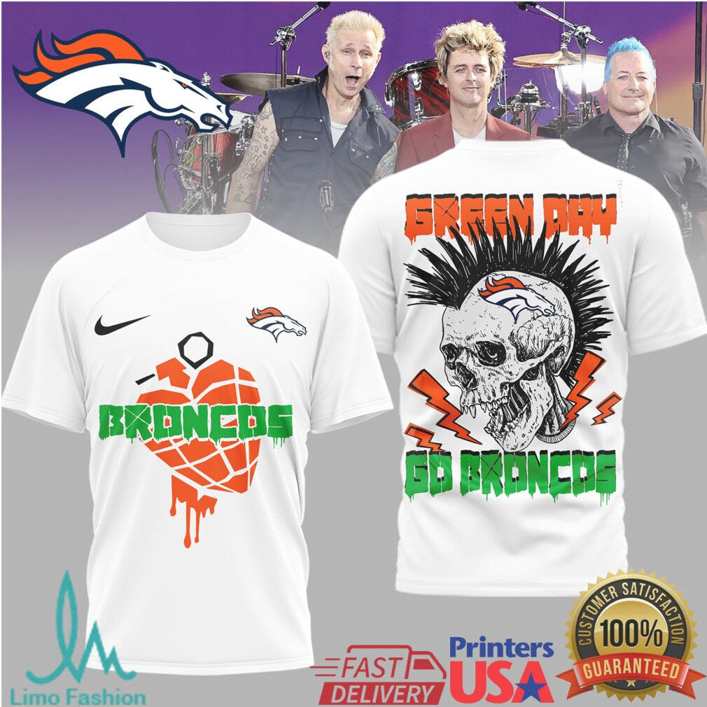 Green Day Denver Broncos Punk Skull Nfl Tshirt Design - Limotees LLC