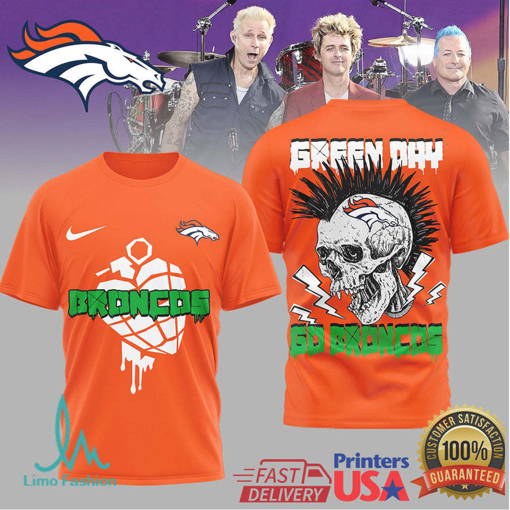 Green Day Denver Broncos Punk Skull Nfl Tshirt Design - Limotees LLC