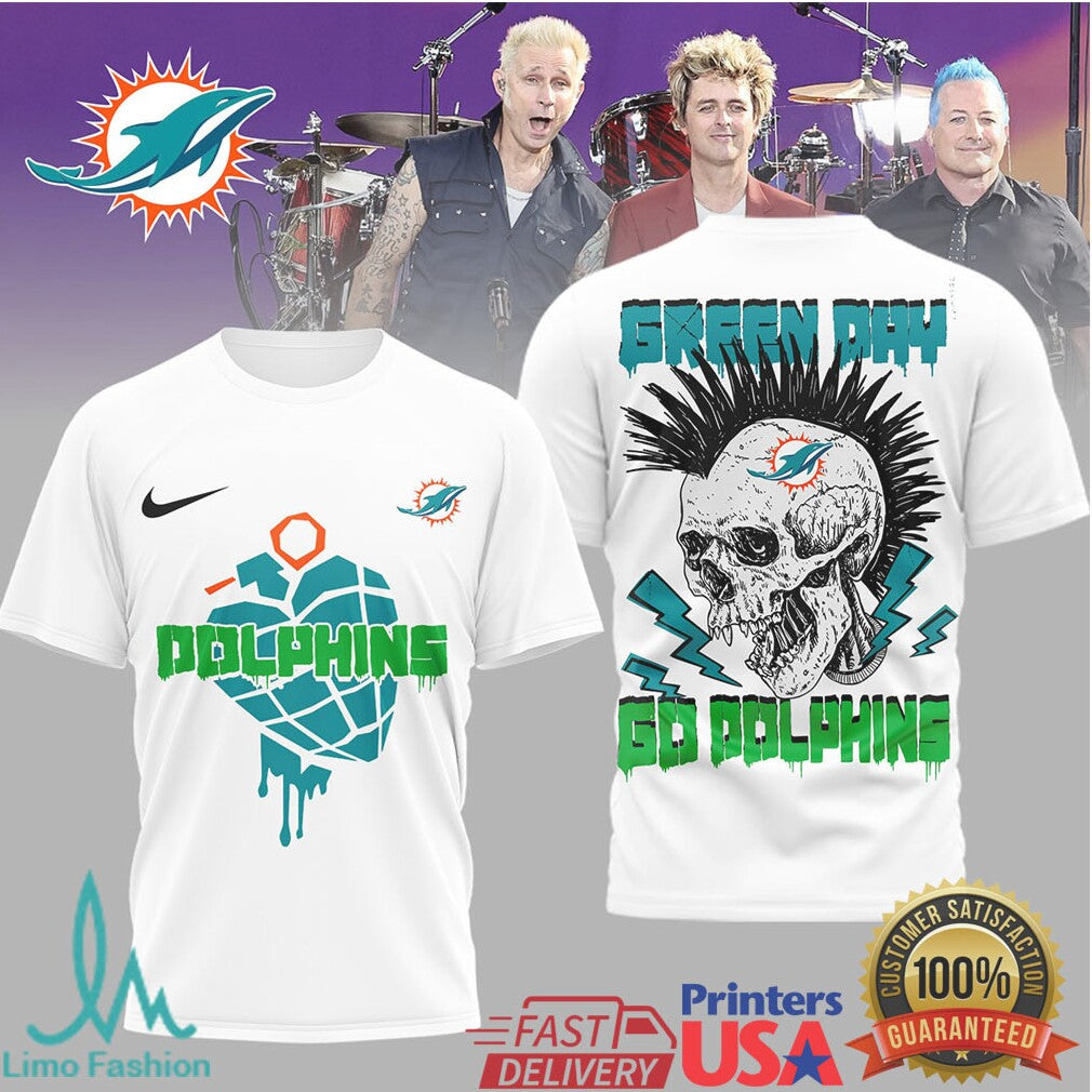 Green Day Miami Dolphins Heart Grenade Nfl Tshirt - Limotees LLC