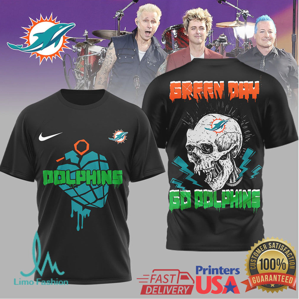 Green Day Miami Dolphins Heart Grenade Nfl Tshirt - Limotees LLC