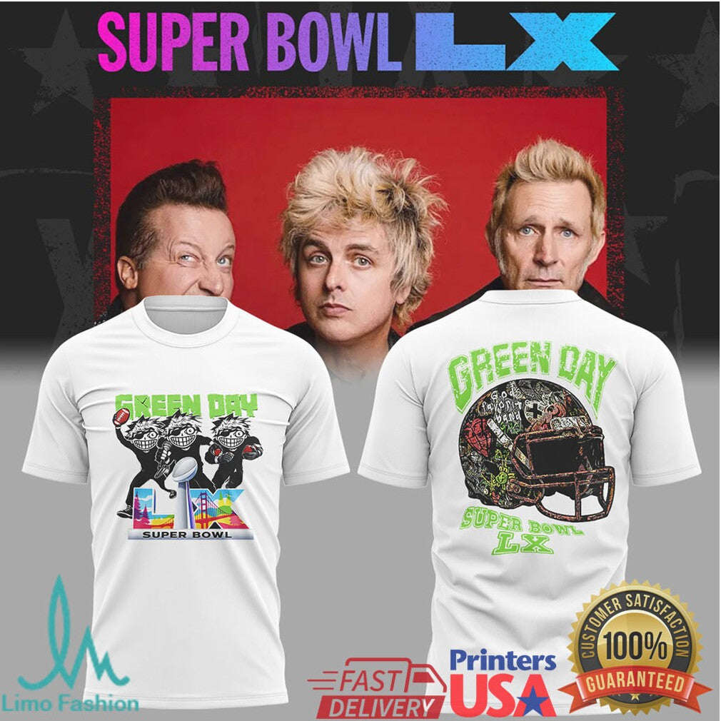 Green Day Super Bowl LX Halftime Show T Shirt Punk Rock Football Design - Limotees LLC