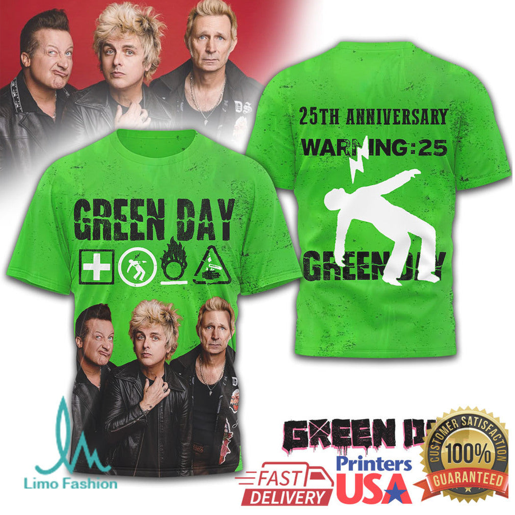 Green Day Warning 25th Anniversary Green All Over Print T Shirt - Limotees LLC