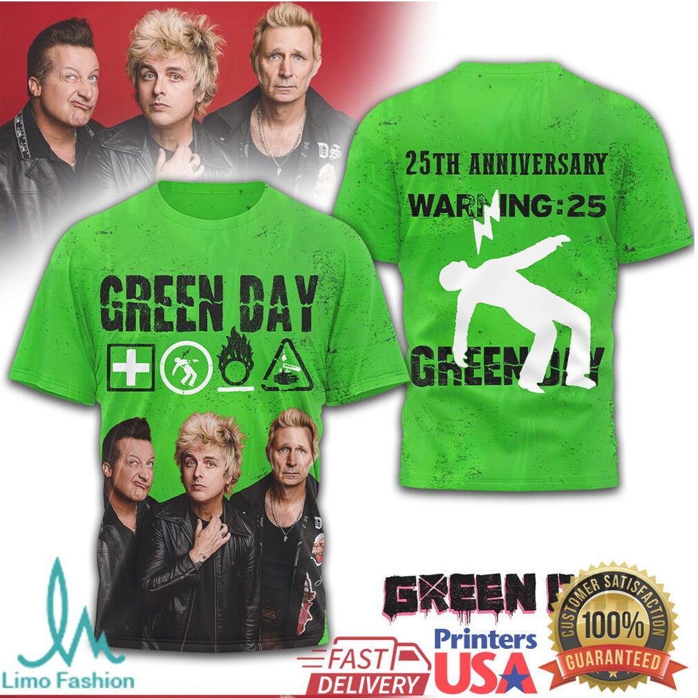 Green Day Warning 25th Anniversary Green All Over Print T Shirt - Limotees LLC