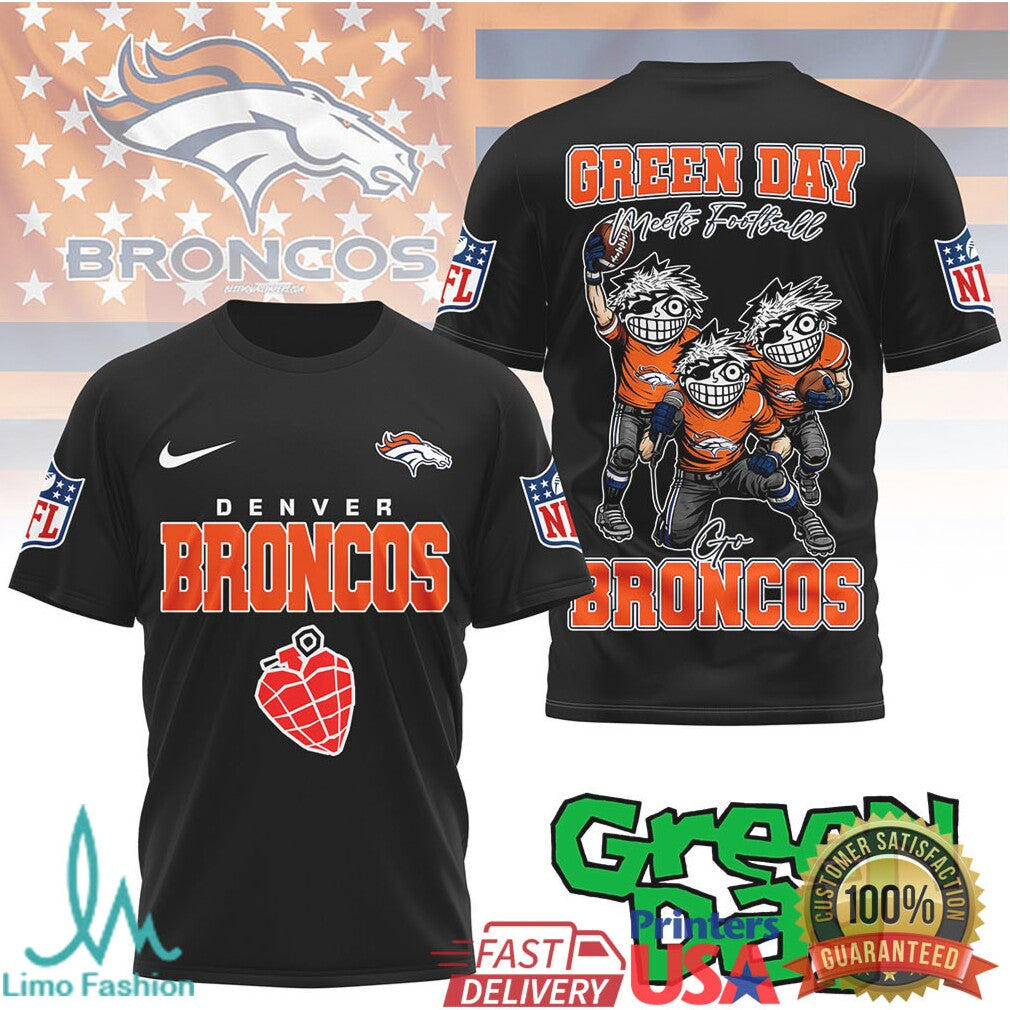 Green Day X Denver Broncos Football T Shirt