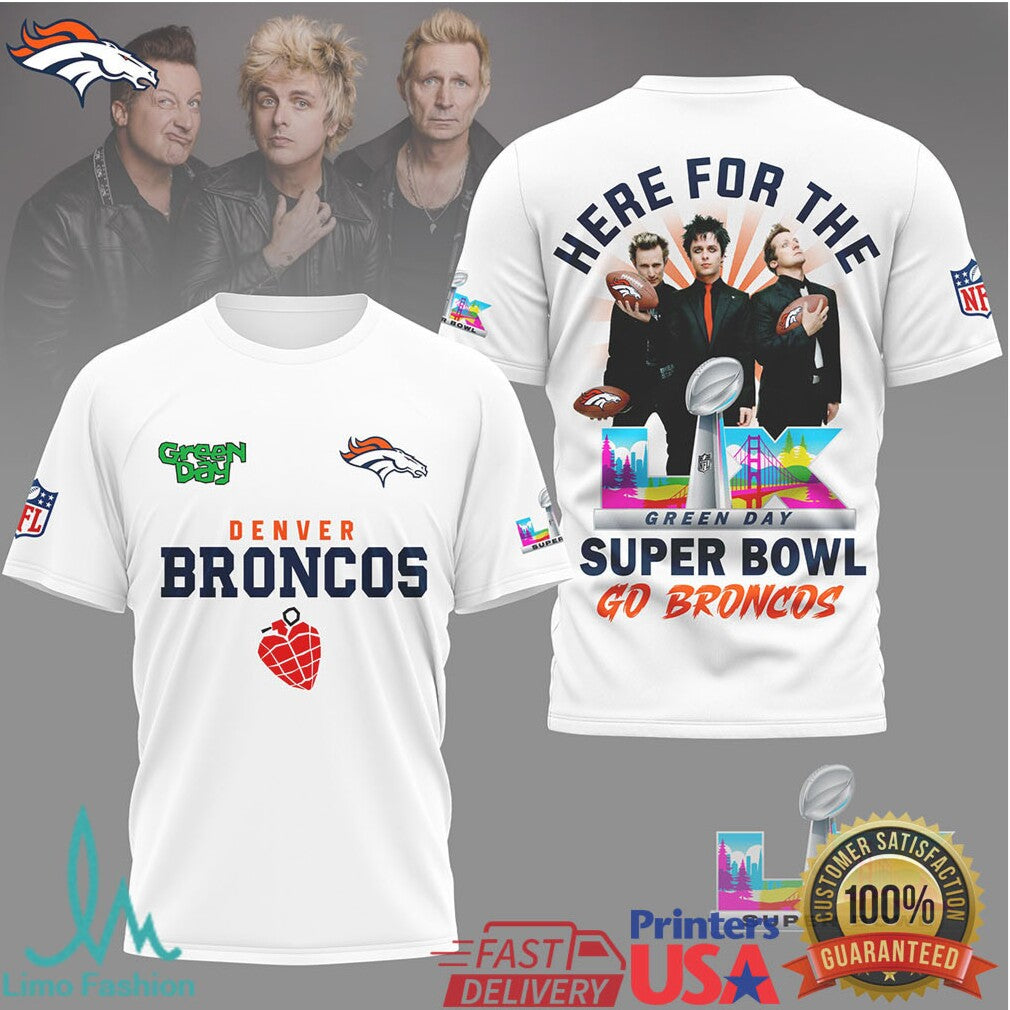 Green Day X Denver Broncos Super Bowl Lix T Shirt - Limotees LLC