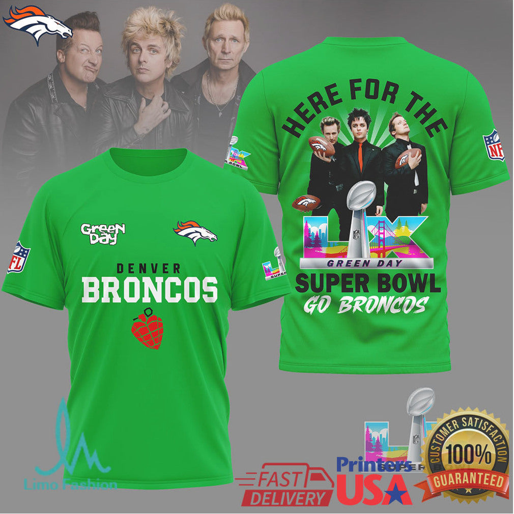 Green Day X Denver Broncos Super Bowl Lix T Shirt - Limotees LLC