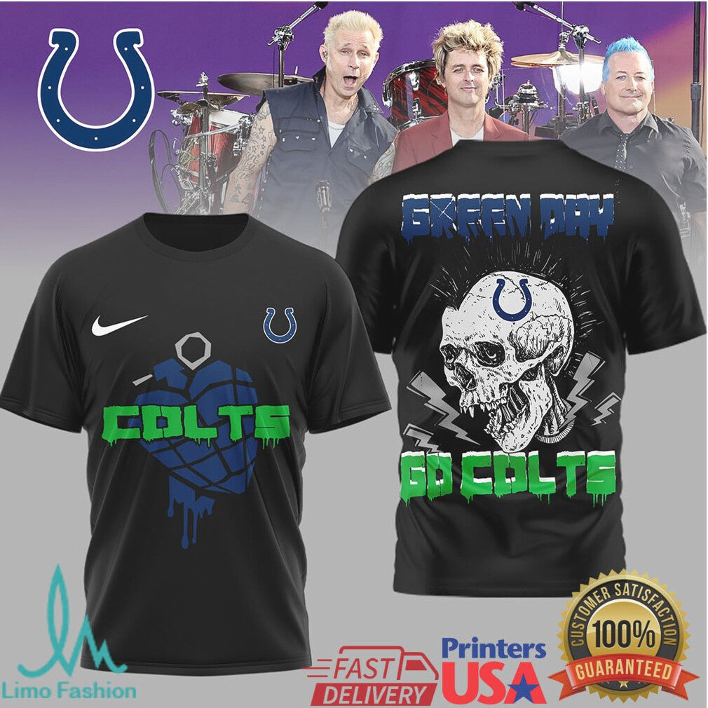 Green Day X Indianapolis Colts Skull T Shirt - Limotees LLC
