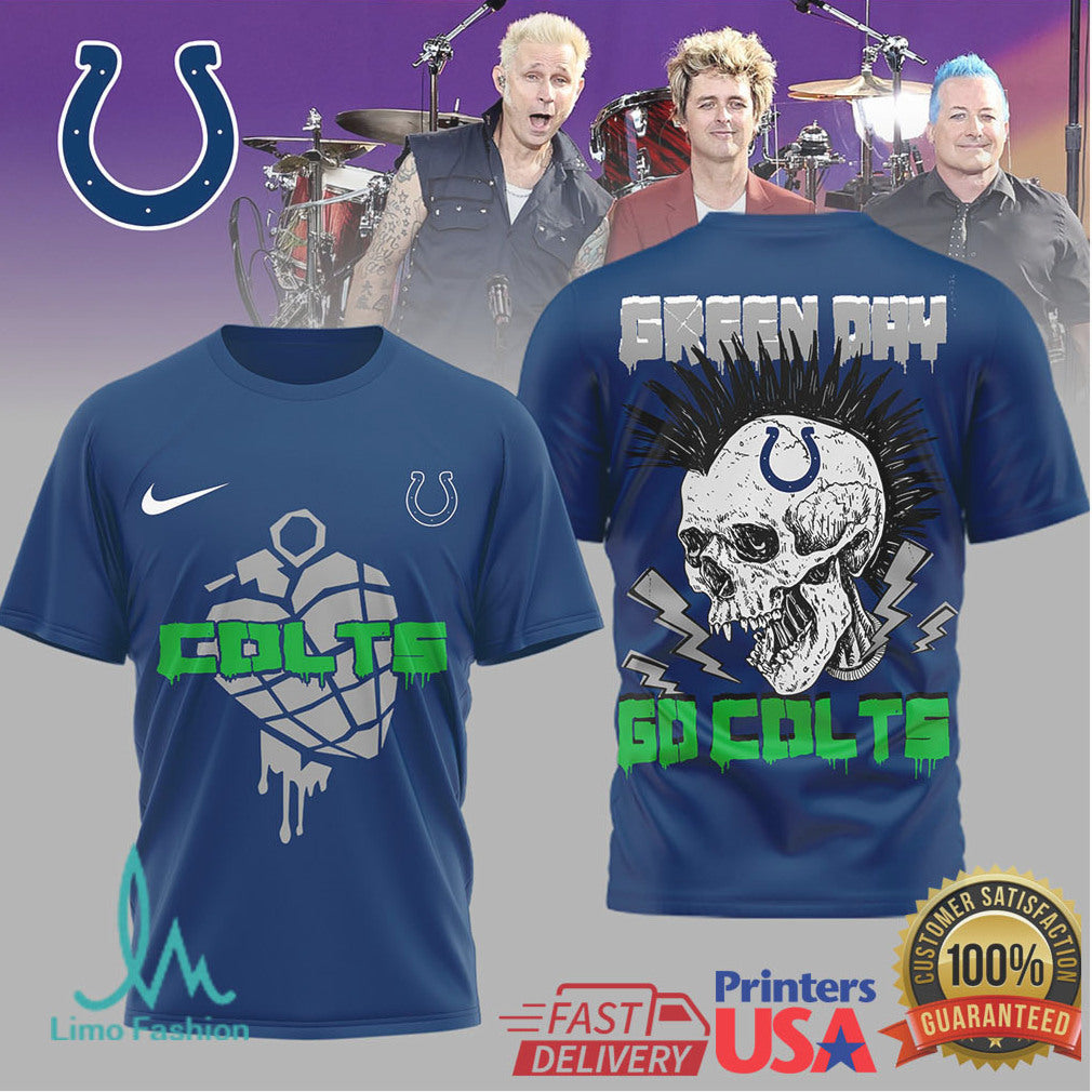 Green Day X Indianapolis Colts Skull T Shirt - Limotees LLC