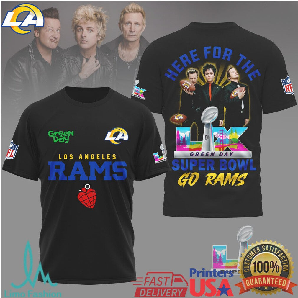 Green Day X Los Angeles Rams Super Bowl Lix T Shirt - Limotees LLC