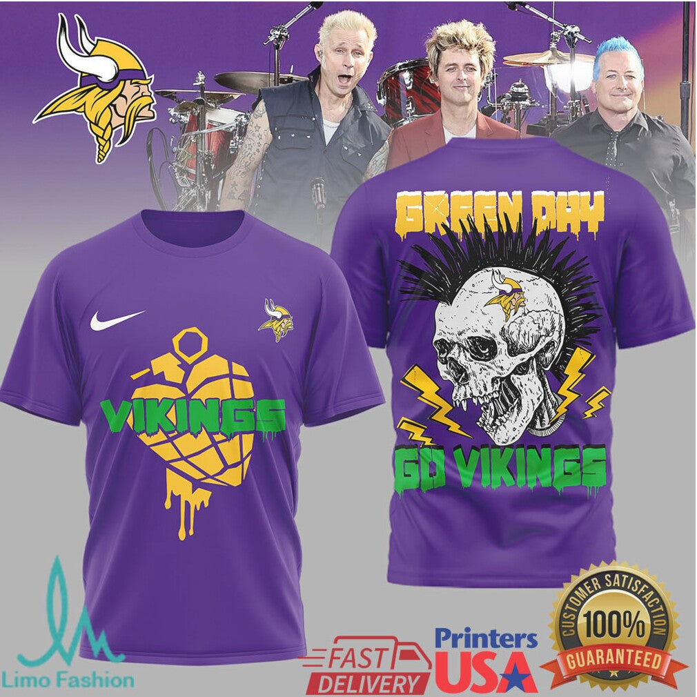 Green Day X Minnesota Vikings Skull Heart Grenade Mashup T Shirt - Limotees LLC