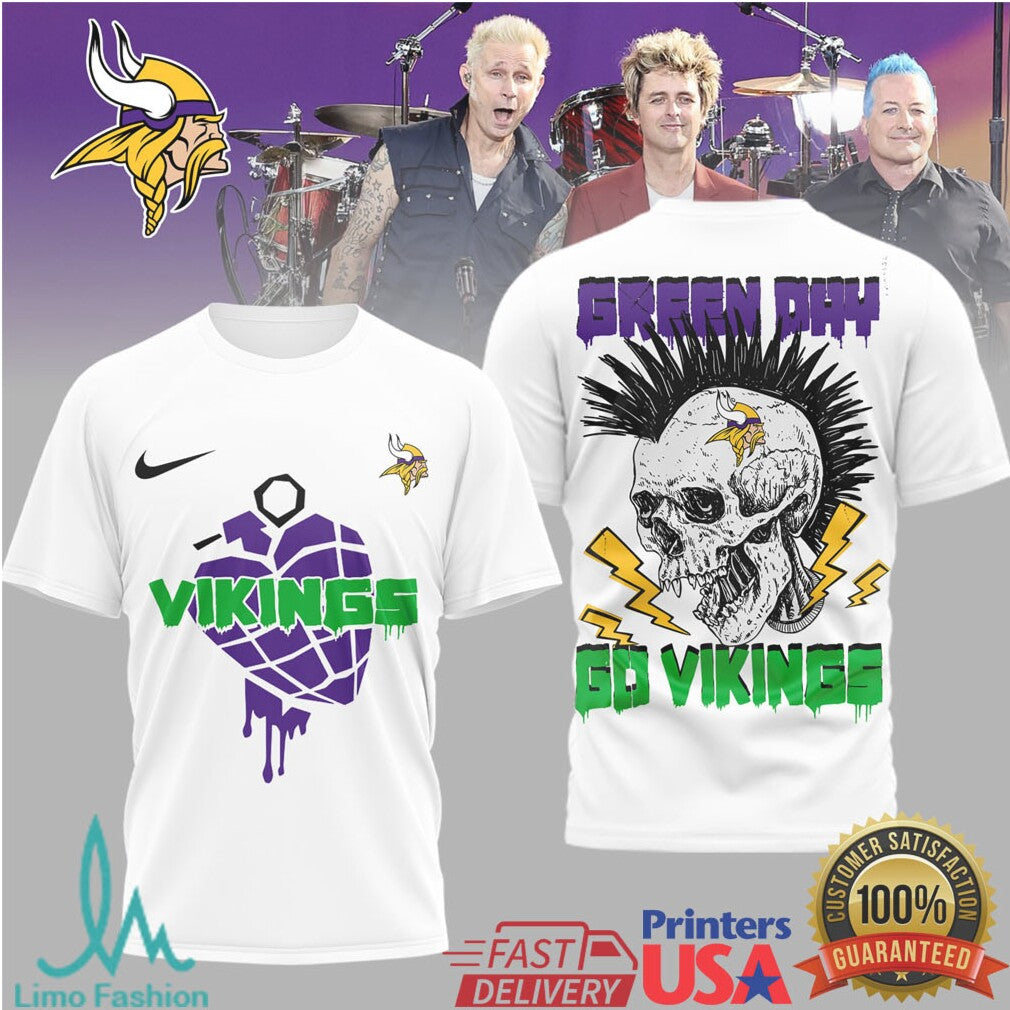Green Day X Minnesota Vikings Skull Heart Grenade Mashup T Shirt - Limotees LLC