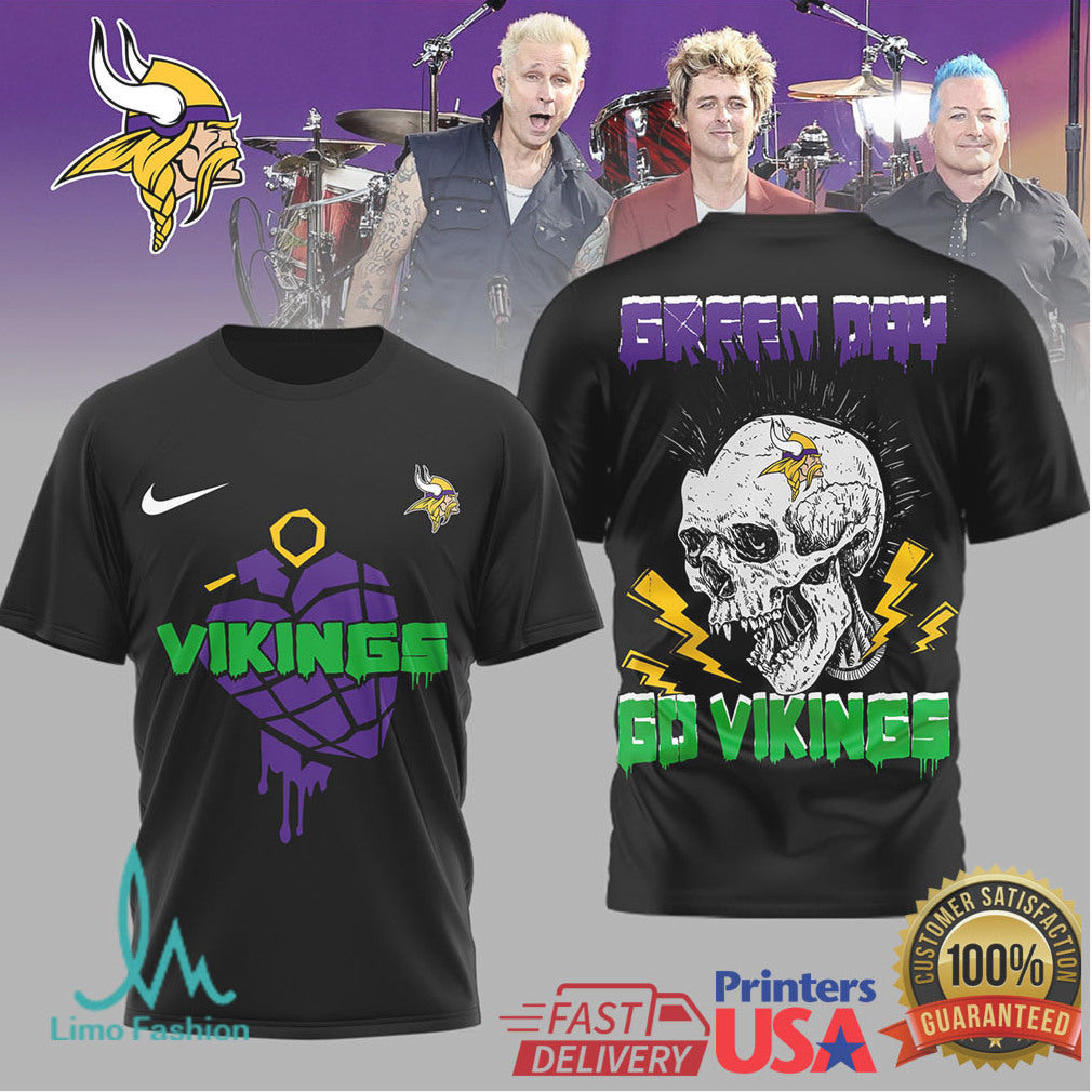 Green Day X Minnesota Vikings Skull Heart Grenade Mashup T Shirt - Limotees LLC