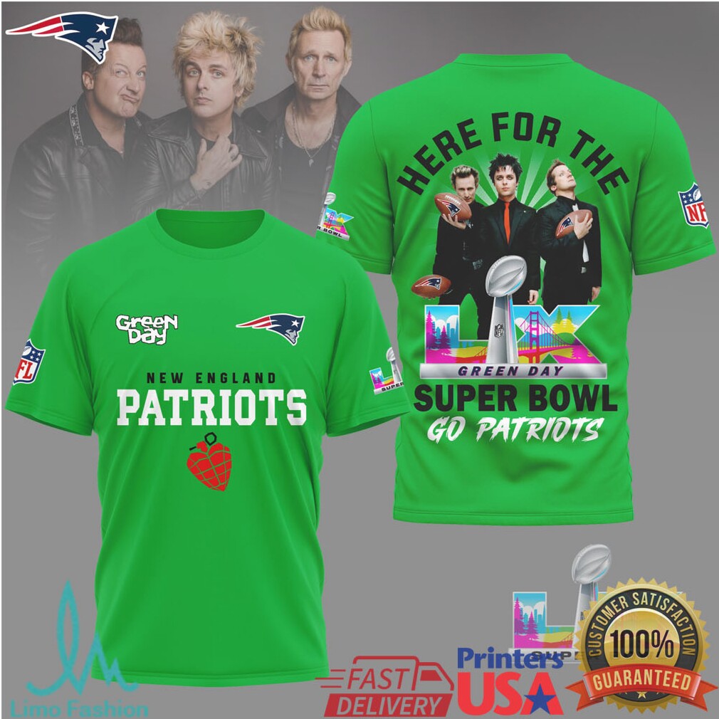 Green Day X New England Patriots Super Bowl Lix T Shirt - Limotees LLC
