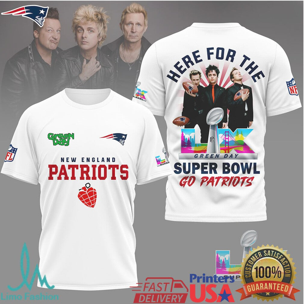Green Day X New England Patriots Super Bowl Lix T Shirt - Limotees LLC