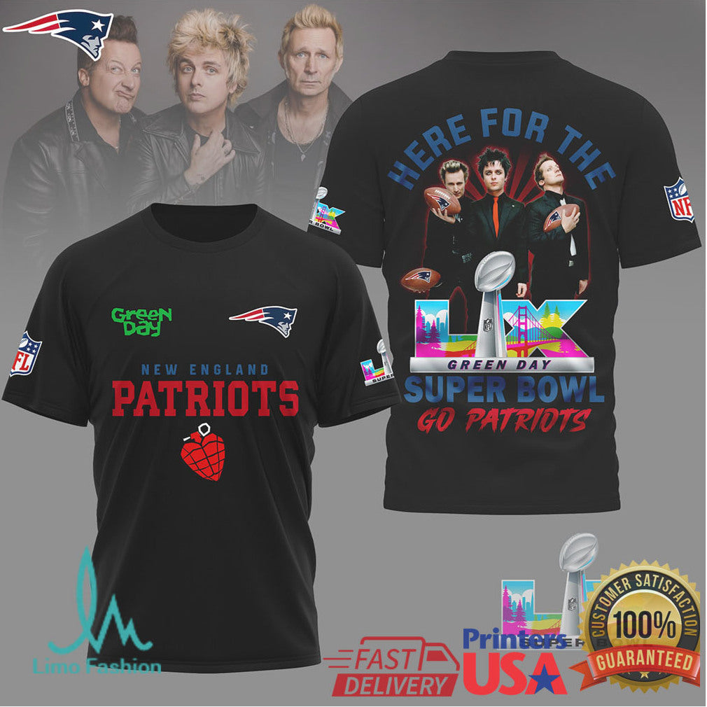 Green Day X New England Patriots Super Bowl Lix T Shirt - Limotees LLC