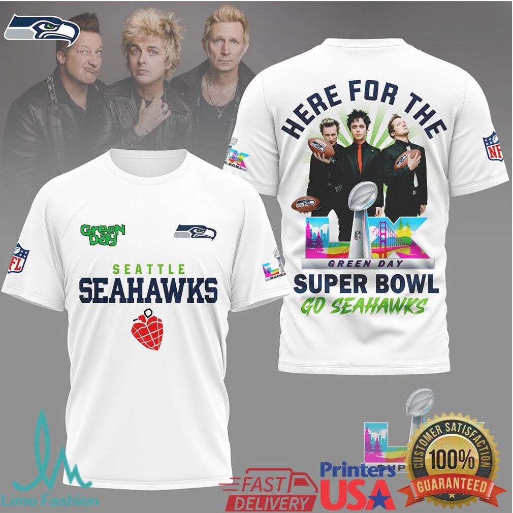 Green Day X Seattle Seahawks Super Bowl Lix T Shirt - Limotees LLC