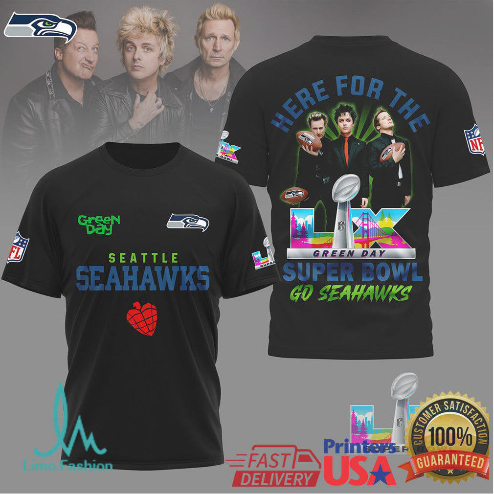 Green Day X Seattle Seahawks Super Bowl Lix T Shirt - Limotees LLC