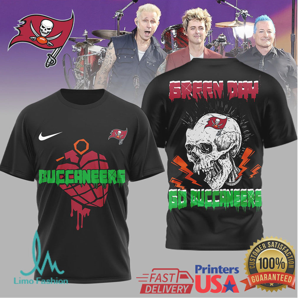 Green Day X Tampa Bay Buccaneers Skull Heart Grenade Mashup T Shirt - Limotees LLC