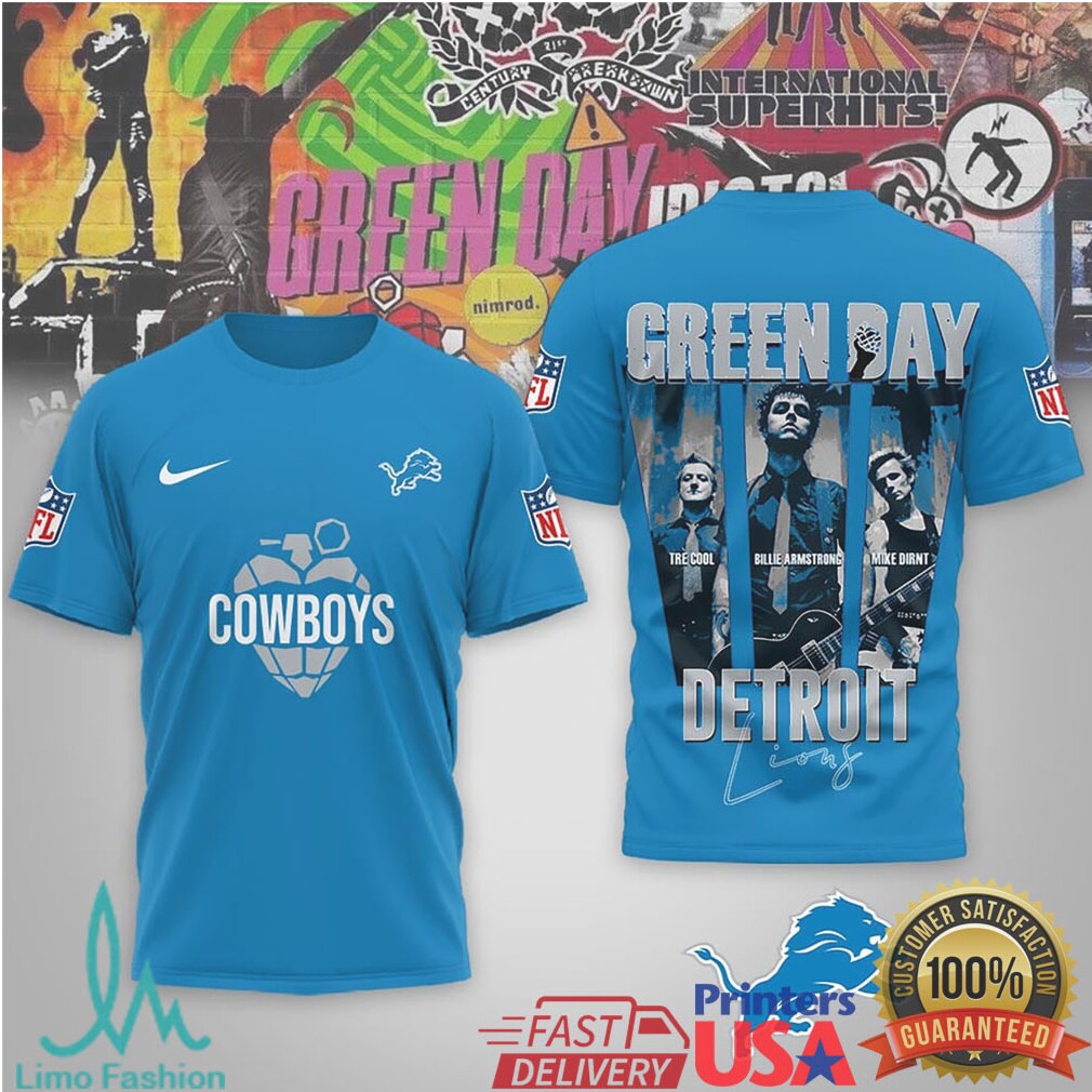 Green Day x Detroit Lions Rock Band Football T Shirt - Limotees LLC