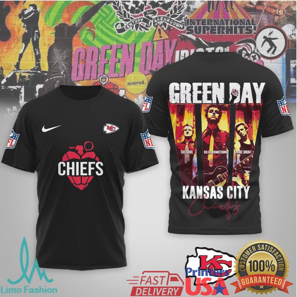 Green Day x Kansas City Chiefs Heart Grenade Graphic Tee - Limotees LLC