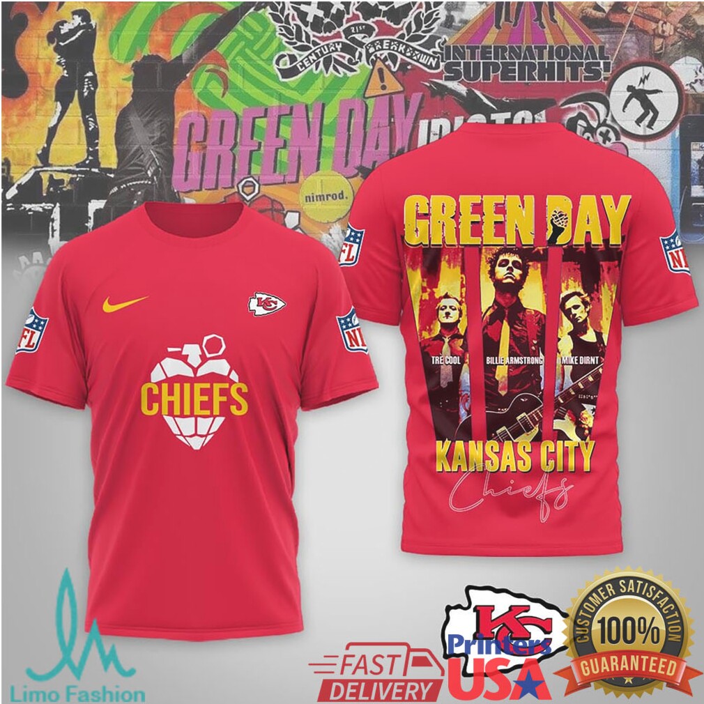 Green Day x Kansas City Chiefs Heart Grenade Graphic Tee - Limotees LLC