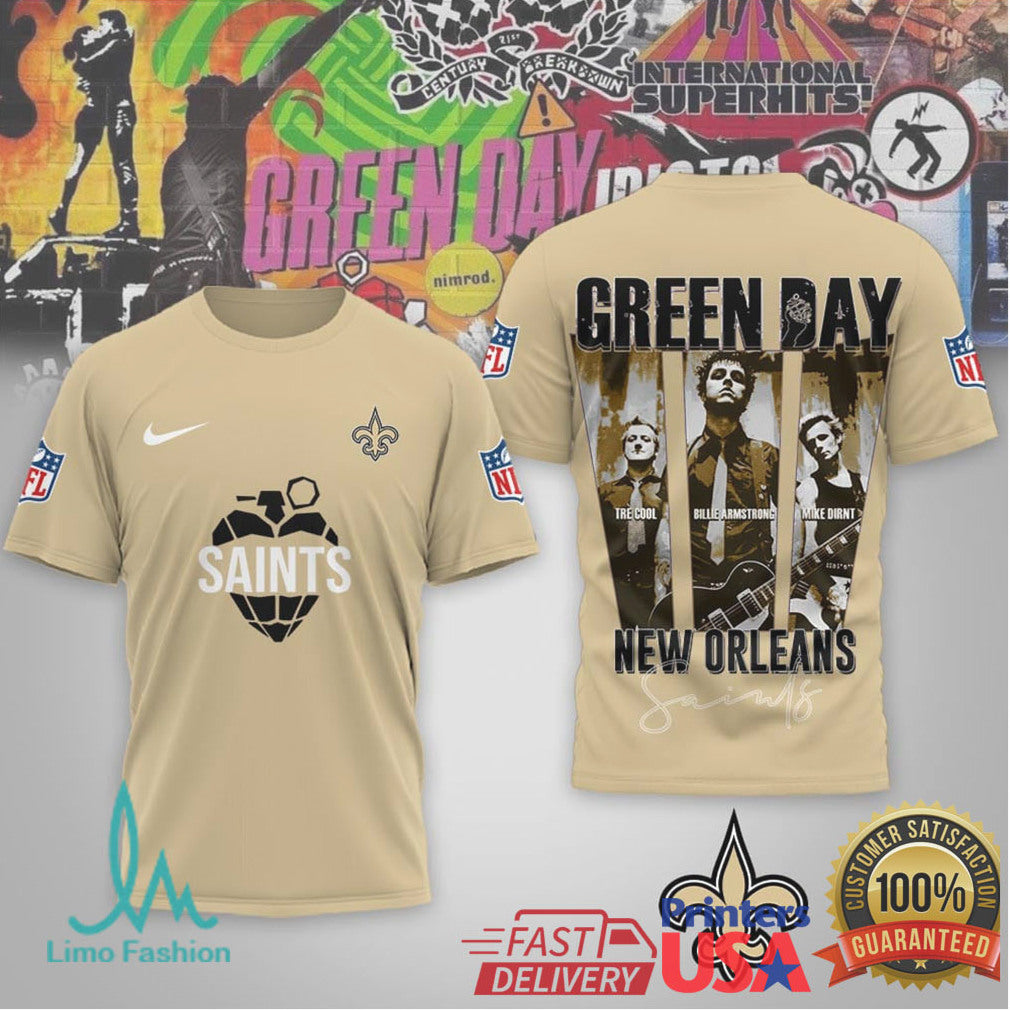 Green Day x New Orleans Saints Gold & Black Band Tee - Limotees LLC